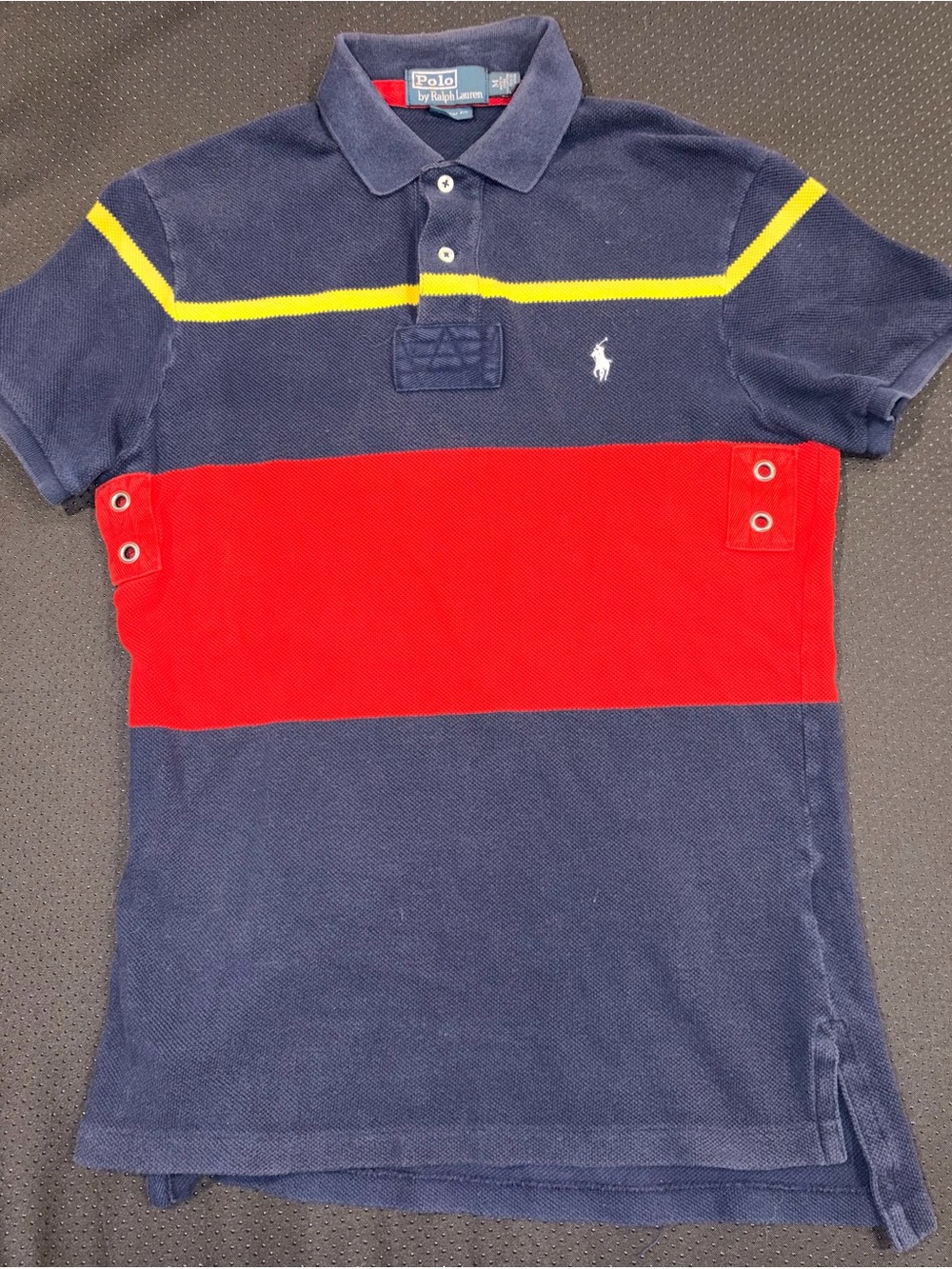 Vintage Polo Ralph Lauren Colorblocked Striped Rugby Navy Polo Shirt Men's M